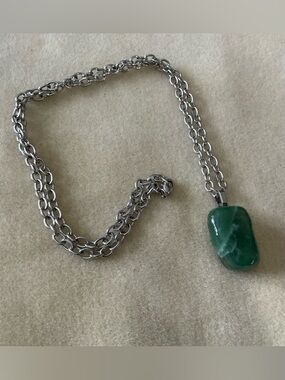 Handmade Up-cycled Chain Necklace with Stone tumbled Pendant